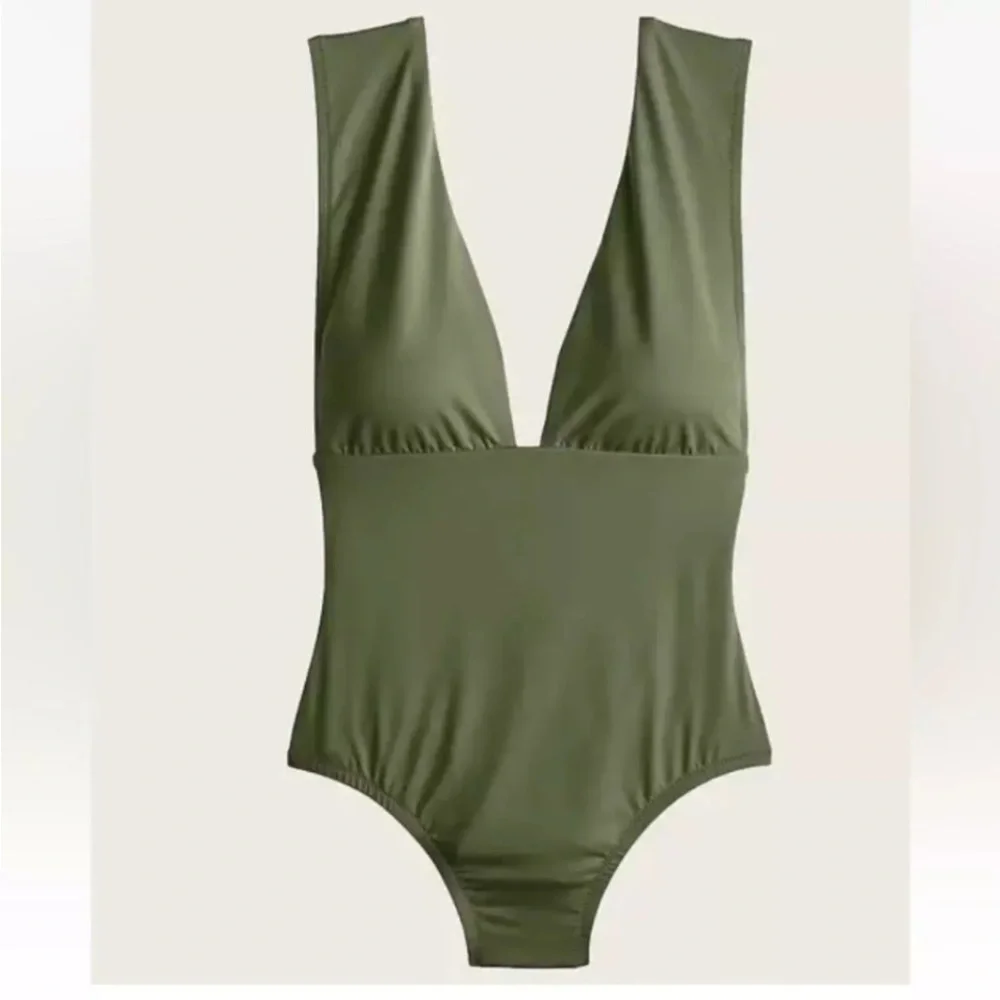 J.Crew Plunge V-Neck One-Piece Swimsuit Safari Green Size 24 NWT